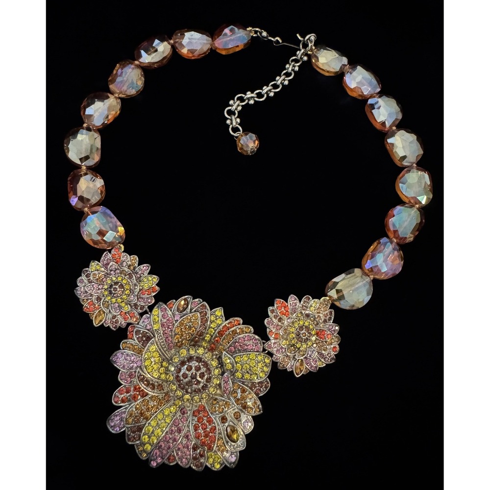 Heidi Daus Statement Necklace Fabulous Fall Amber Pink Yellow Bronzetone 16-19"